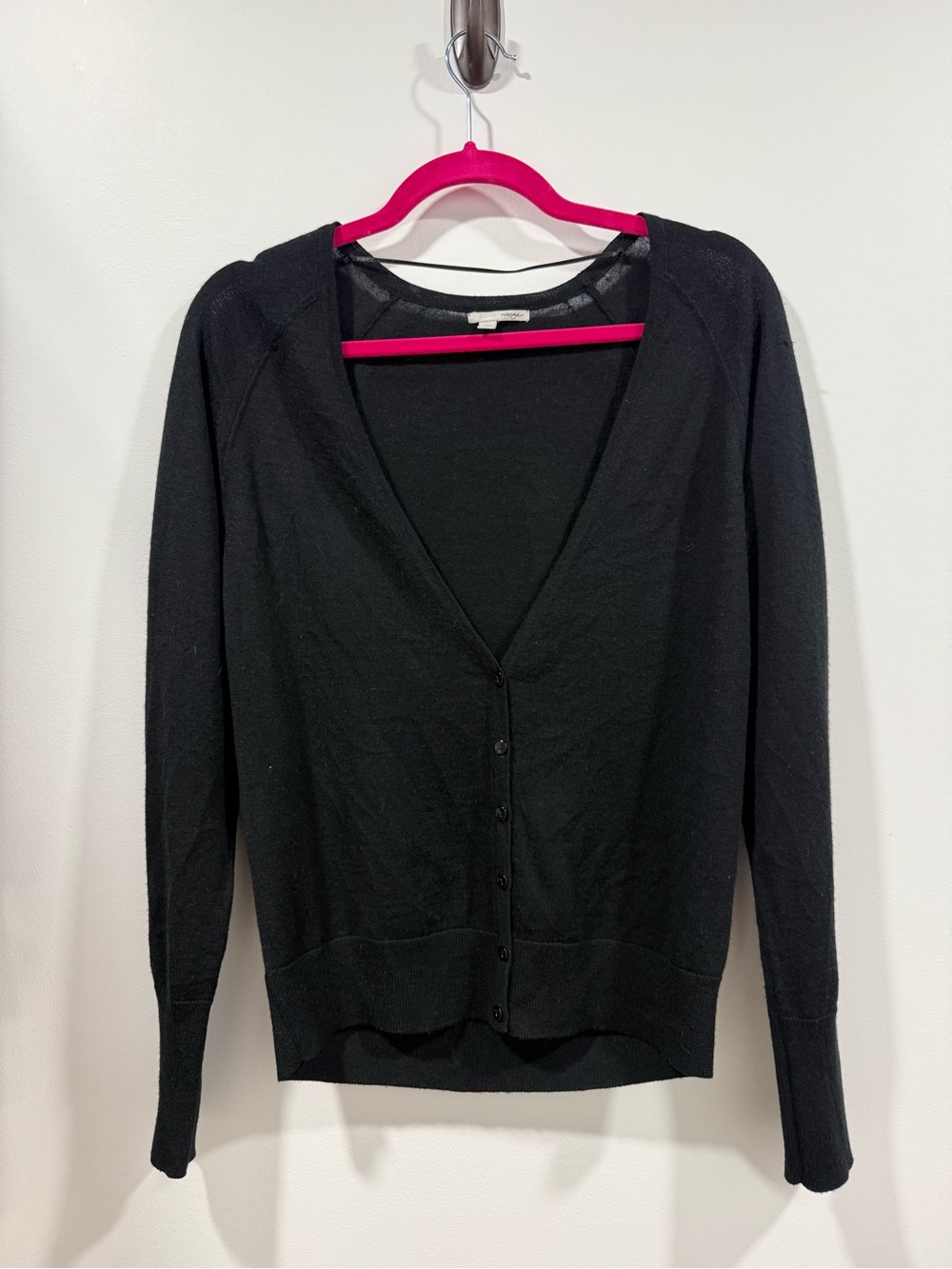 Halogen short not cropped Merino Wool Blend Black V-Neck Button-Front Cardigan